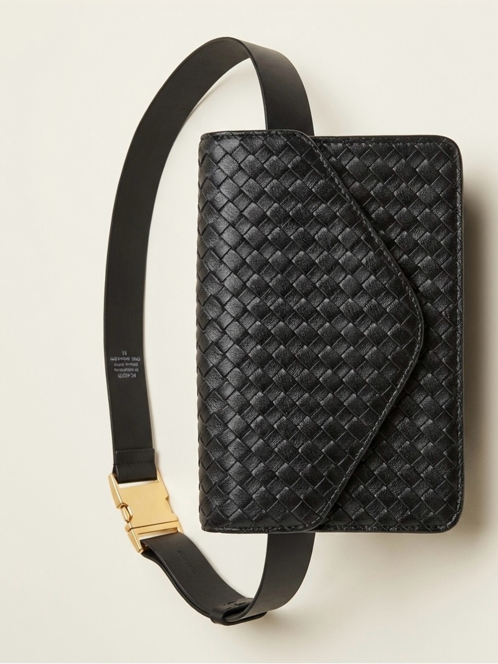 ✌🏻 Linea Pelle Black Woven Leather Belt Bag with Gold Hardware